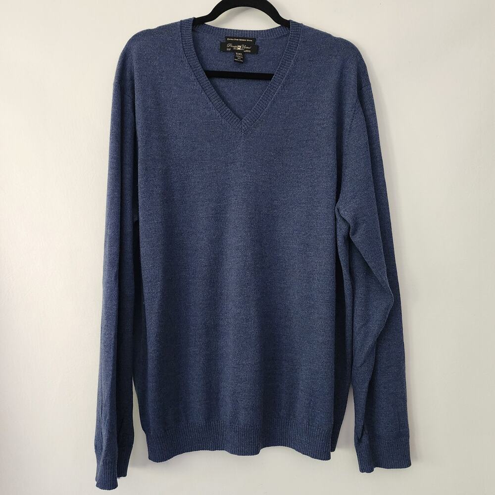 Pronto Uomo blue extra fine Merino Wool‎ V-neck sweater mens size XXL